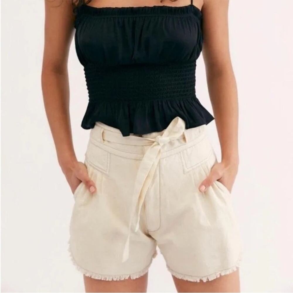 Free People One Penny Shorts Cream 100% Cotton High Rise Raw Frayed Hem 10